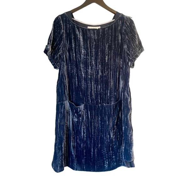 FLOREAT Anthropologie Blue Crushed Velvet Shift Dress MP - Picture 1 of 10